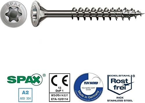 50mm Holzschrauben, Flacher Senkkopf T-Star Plius Muti Kopf, Welenprofil 4cut A2 Rostfrei Edelstahls