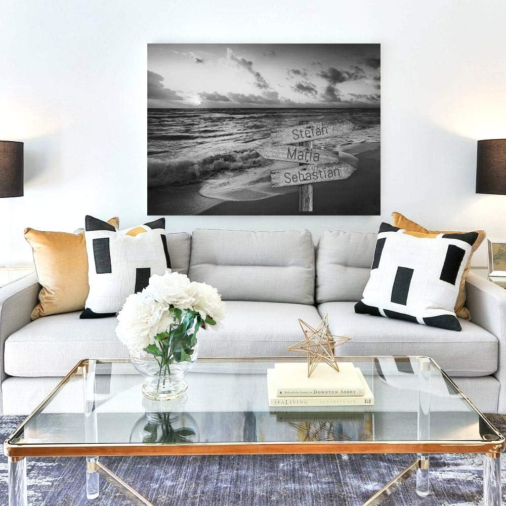 Deutsam Individuelle Leinwand Wegweiser Strand Schwarz weiss mit eigenen Namen Geschenk für Verliebt
