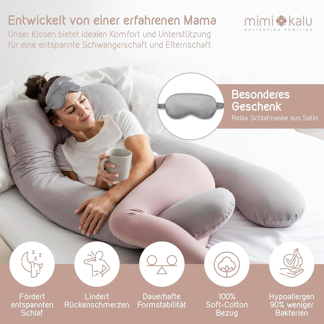 mimi kalu® Seitenschläferkissen mit Memory Foam Füllung Individuell Anpassbar, Inkl. 100% Soft Cotto