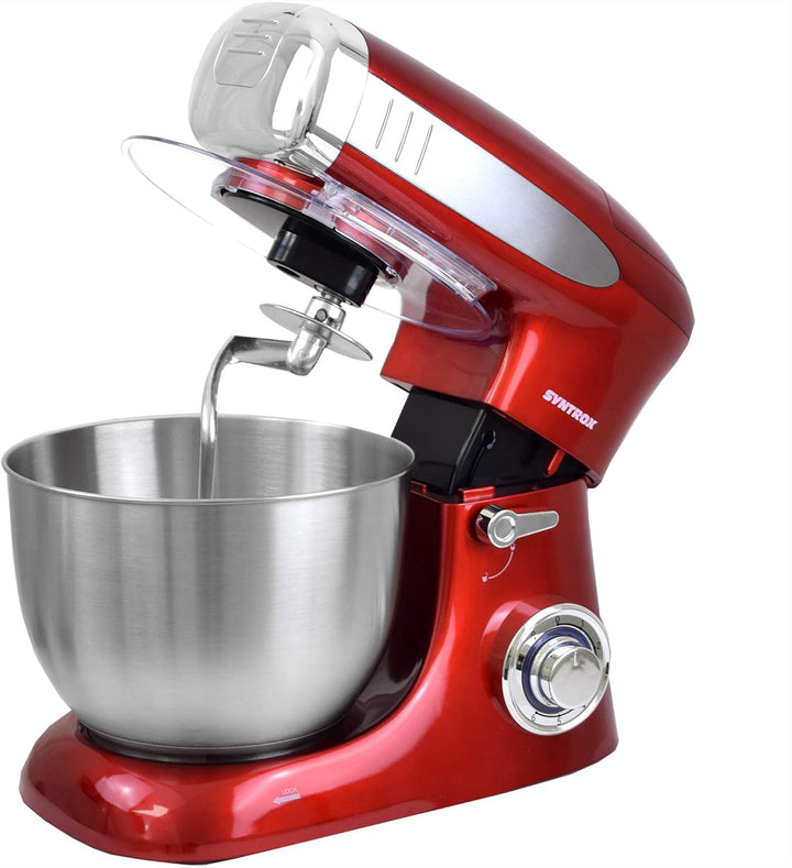 Syntrox Germany KM-1300W Red de Luxe Küchenmaschine Knetmaschine Mixer mit Fleischwolf, Edelstahl-Be
