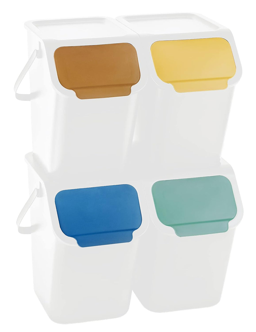 Go Practic 4-er Set Mülleimer und 4-Pack Bioaktivkohlefilter, Stapelbox Klick-Deckel, Abfalltrennsys