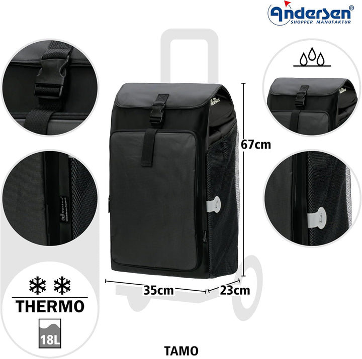 Andersen Shopper Royal mit 3-Speichenrad Alu klappbar mit Rad Ø 25 cm und Tasche Tomo mit Kühlfach s
