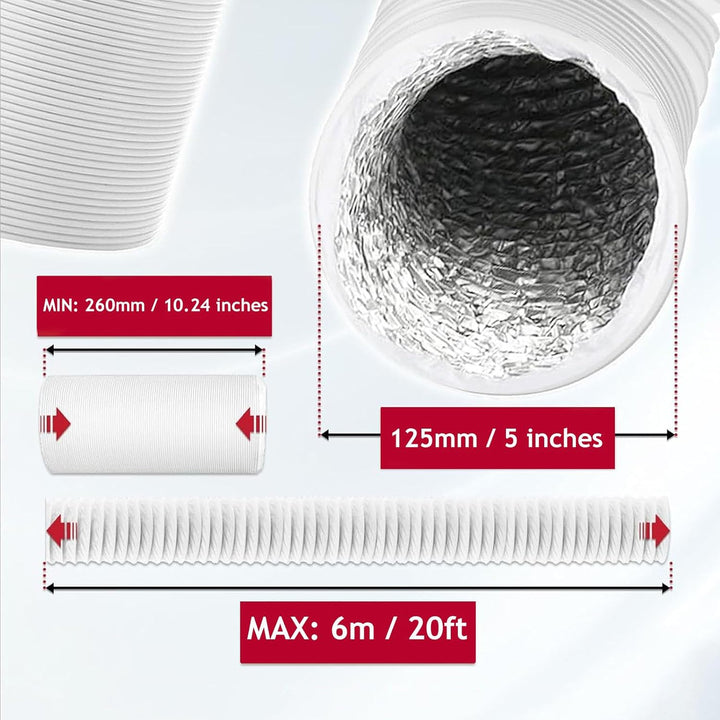 SPARES2GO PVC Erweiterungssatz Rohr für flexiblen Schlauch für Frigidaire Klimaanlage (6m, 5 Zoll)
