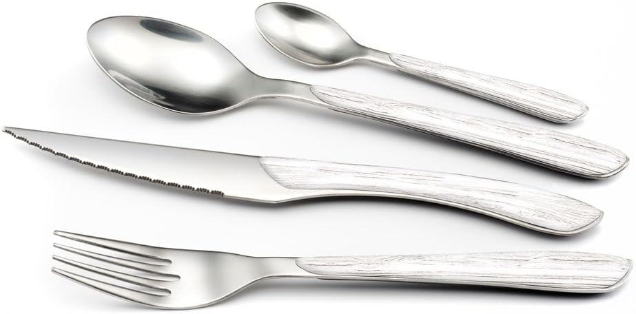 Amefa ECLAT Besteck Set | NATURE Weiss Holz | Essbesteck 24-teilig für 6 Personen | Edelstahl rostfr