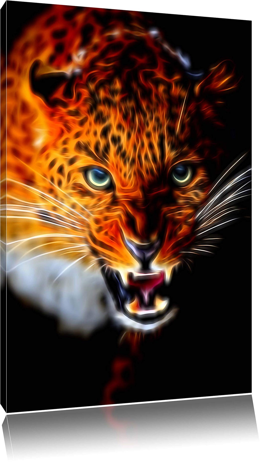Dark Fauchender Leopard Deluxe Format: 100x70 cm auf Leinwand, XXL riesige Bilder fertig gerahmt mit