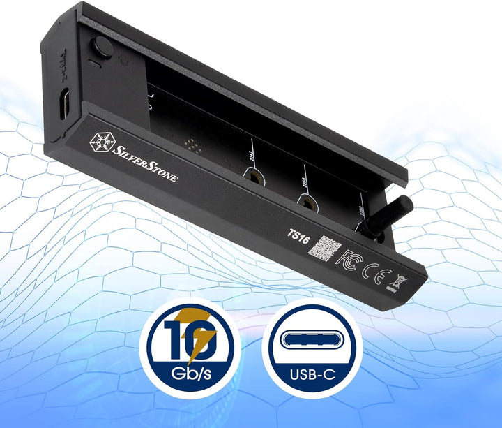 SilverStone Technology TS16, Externe 10-Gb s-SuperSpeed-USB-C-3.2-Gen-2-zu-NVMe SATA-M.2-SSD-Docking