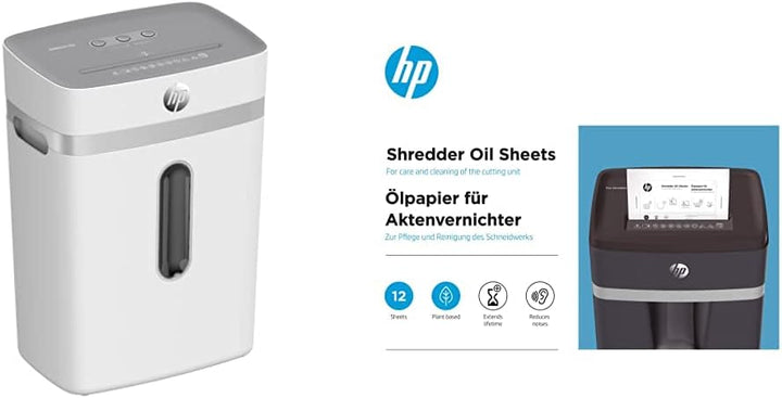 HP OneShred 12CC, Aktenvernichter, Sicherheitsstufe P-4, Cross Cut, 12Blatt, 2802 + HP Ölpapier für