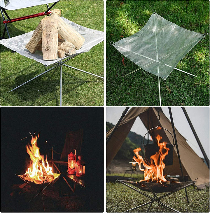 KAHEIGN Tragbare Feuerstelle für Aussen, 42cm Faltbare Edelstahlgeflecht Feuerstelle Grill-Feuerscha