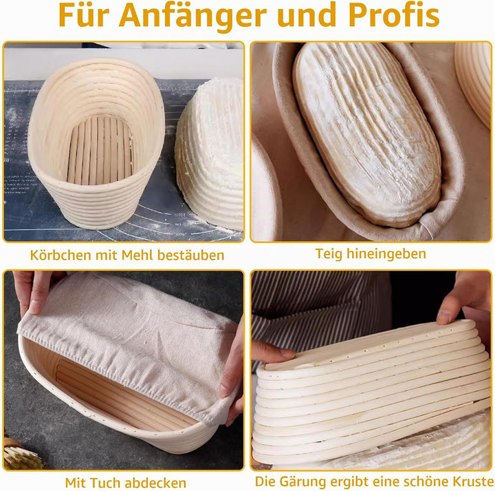 Gärkorb zum Brotbacken 2er- Set, 30 cm, Gärkörbchen aus natürlichem Rattan für selbstgemachtes Brotn