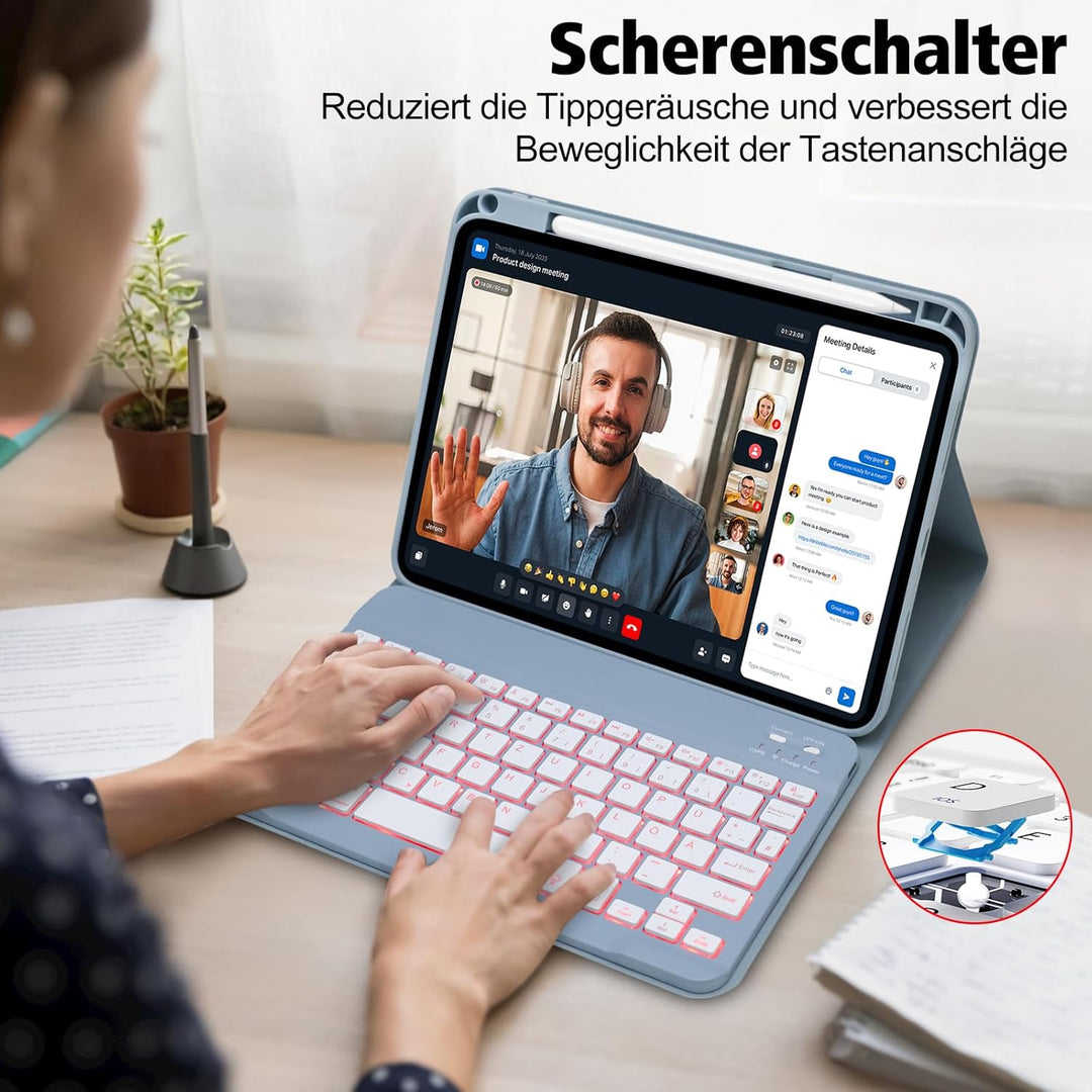 AGARELE Tastatur Hülle für iPad 10 Generation Hülle mit Tastatur 10,9 Zoll 2022-7 Farben Beleuchtete
