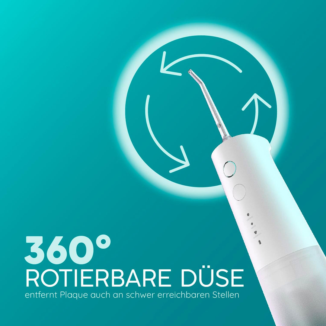 happybrush® Munddusche weiss - TESTSIEGER* – 100 Tage testen - Kabelloser Water Flosser für Zahnrein