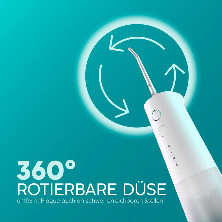 happybrush® Munddusche weiss - TESTSIEGER* – 100 Tage testen - Kabelloser Water Flosser für Zahnrein