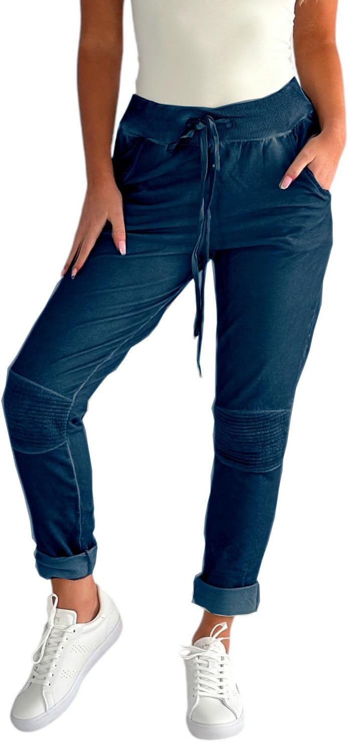 Mississhop Damen Hose Freizeithose Stoffhose Boyfriend Sweatpants im Biker Look mit Bahnendesign am