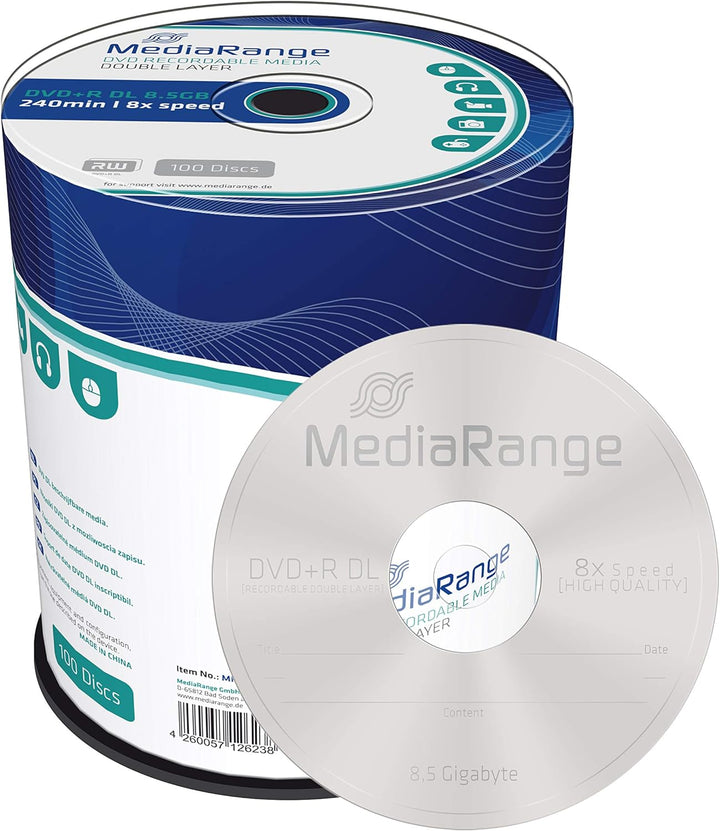 MediaRange MR470 DVD+R Double Layer 8.5Gb|240Min 8-fache Schreibgeschwindigkeit, 100er Cakebox 100er