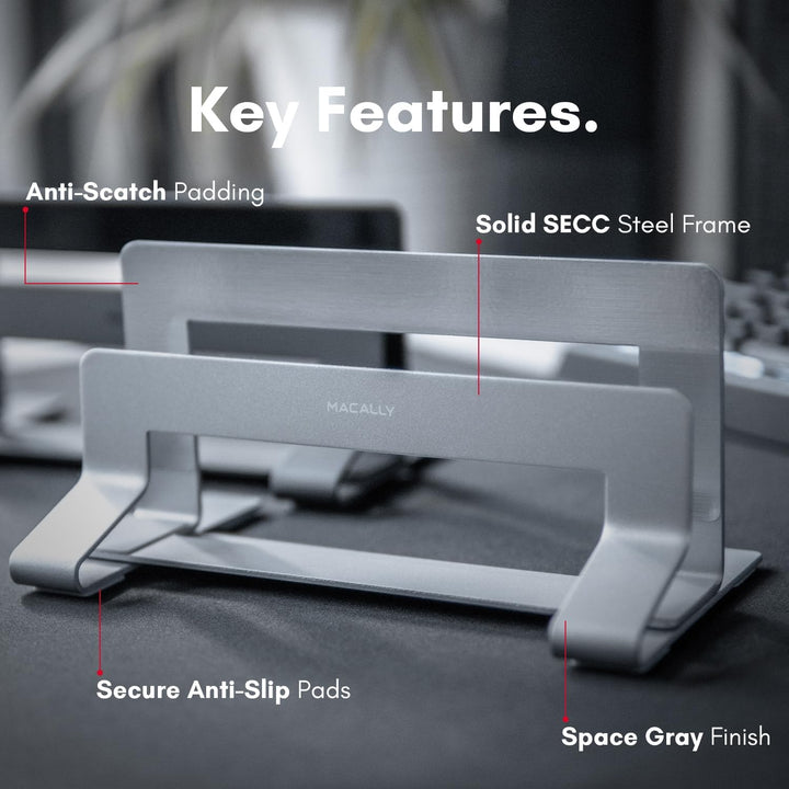 Macally Vertikaler Laptop-Ständer für den Schreibtisch, Laptop-Halterung vertikal, MacBook-Ständer (