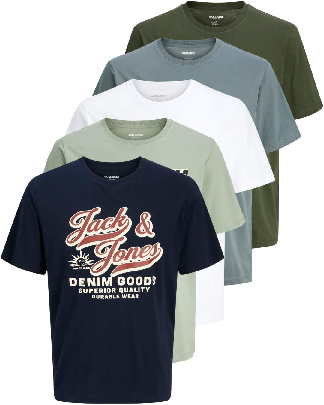 JACK & JONES Herren 5er-Set T-Shirts in verschiedenen Styles, Prints und Farben aus Baumwolle S Regu