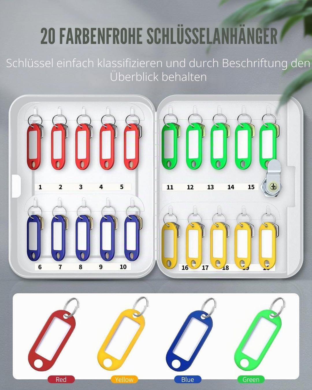 Uniclife Schlüsselschrank mit 20 Positionen, mit Schlüsselschloss, Wandmontage, weiss, Sicherheits-A