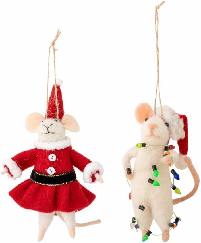 Bloomingville PEO Ornament, Wolle, White, L7xH13xW4,5/L12xH10xW8 cm, Set of 2