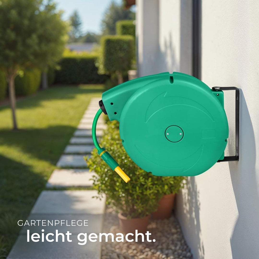 tectake® Schlauchtrommel Wandmontage, Gartenschlauch 1/2 Zoll, Wasserschlauch Aufroller, Schlauch Tr
