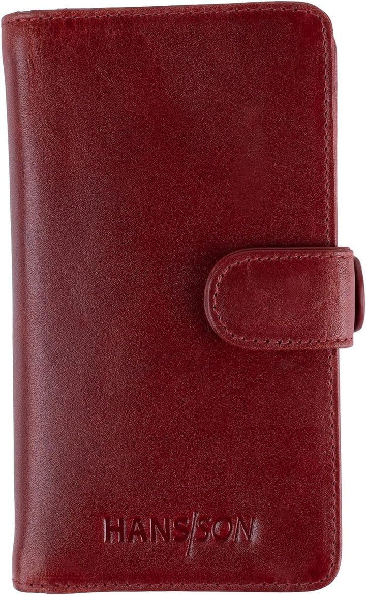 HANS/SON iPhone 13 Lederhülle mit Geldbörse | 2-in-1 Handyhülle in Rot aus Echtleder | iPhone 13 Led