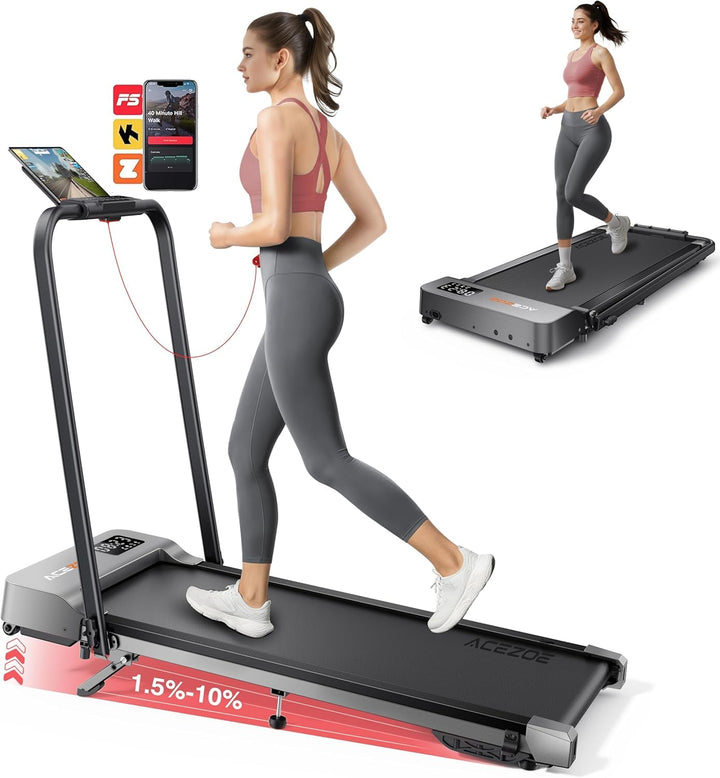 6 in 1 laufband für zuhause klappbar,Walking Pad mit Steigung 10% in 3 Stufen und Griff, Treadmill f