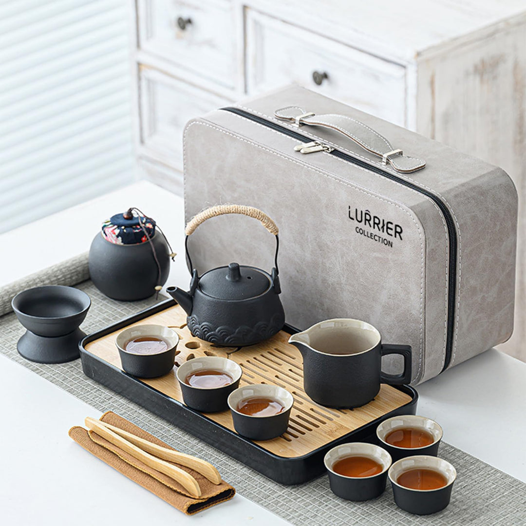 LURRIER Gongfu Tee-Sets, tragbares Keramik-Teeset, asiatisches Tee-Set für Erwachsene, Tee-Geschenks