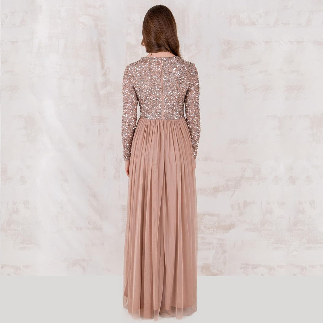 Maya Deluxe Damen Maya Deluxe Dames Dames Jurk Voor Bruiloft Guest Plus Size Empire Hoge Taille Sequ