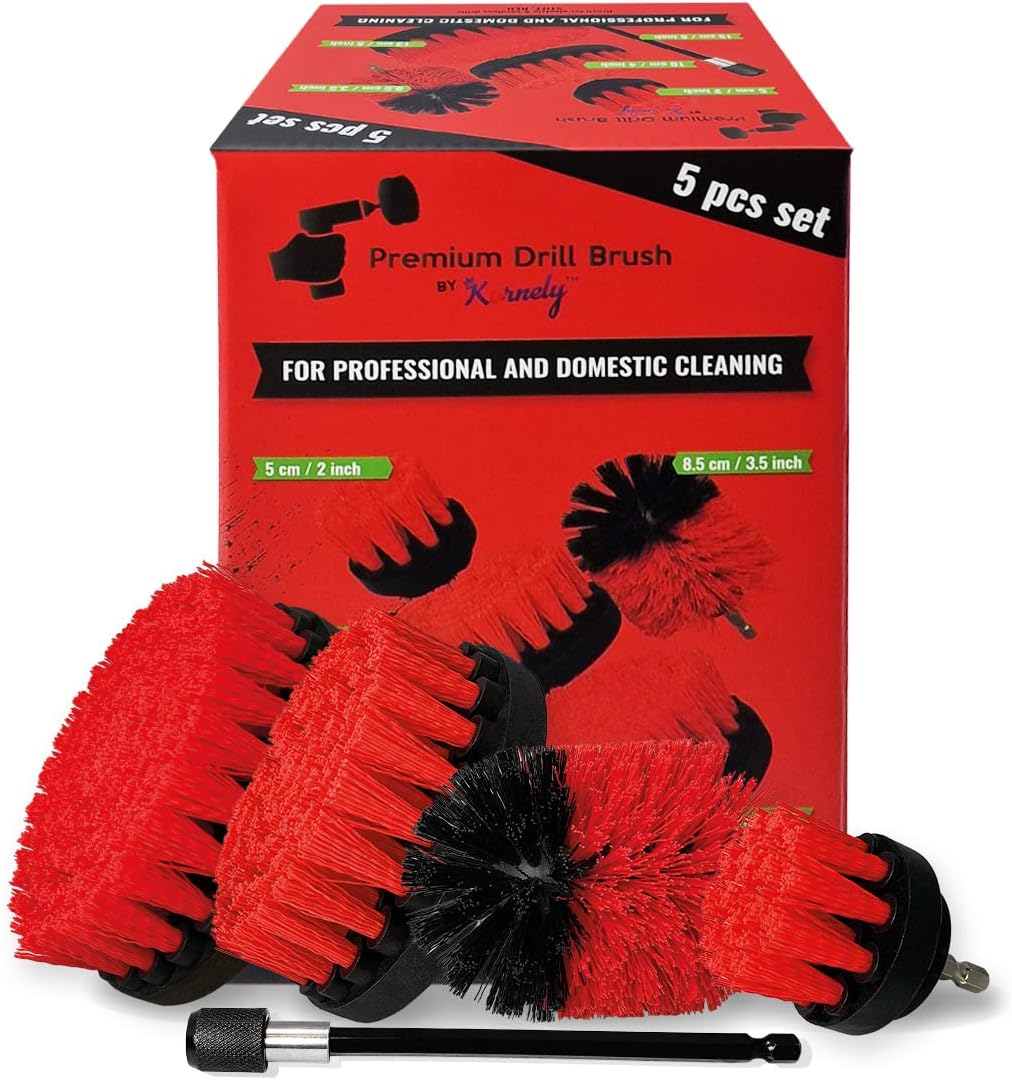 Premium-Bohrbürste, steif, rot, 5 Stück. Set.Professioneller Power-Schrubber.Kratzt Keine Oberfläche