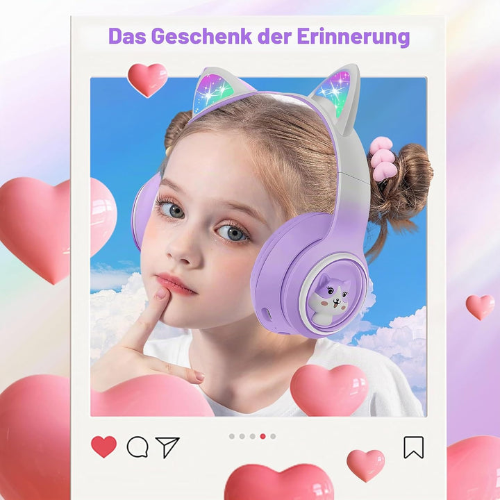 Bluetooth Kopfhörer Kinder, Faltbar 85dB Mädchen Kopfhörer Over Ear, Kabellos Kinderkopfhörer mit LE