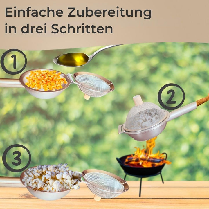 Mini Popcorn Maker Pfanne aus Edelstahl - kleine Popcorn Pfanne mit Deckel & Holzgriff, Mini-Popcorn