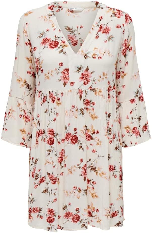 NAME IT Damen Onlvalencia Life 3/4 Tunic Wvn Noos 36 Creme Brûlée/Aop:flowers, 36 Creme Brûlée/Aop:f