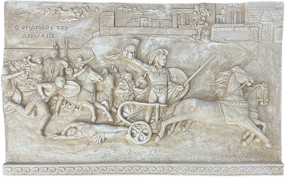 Bas Relief Triumph of Achilles Hector Body Cast Stone Griechische Skulptur Wanddekoration