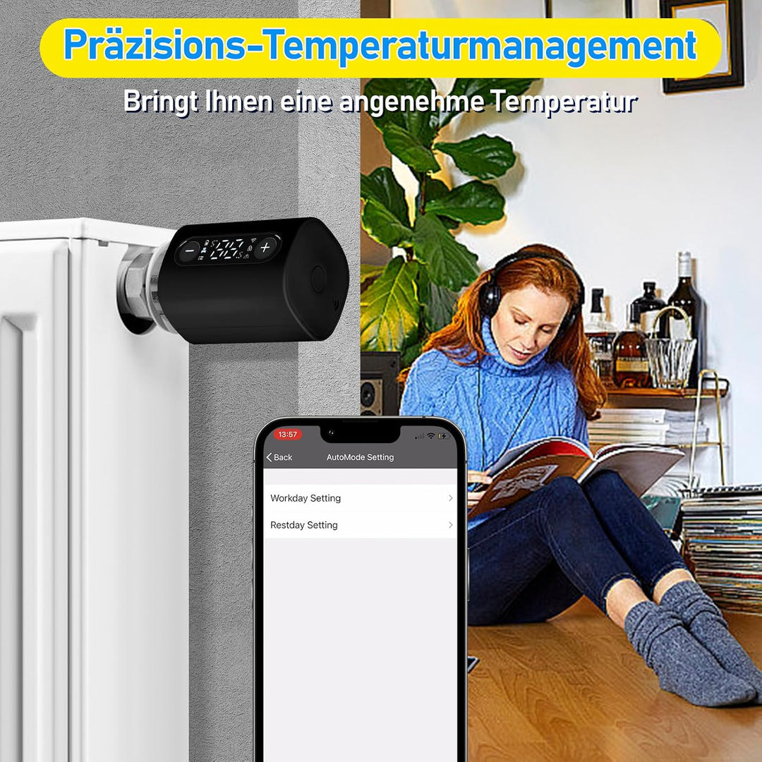 Heizkörperthermostat, WiFi Smartes Heizungsthermostat mit APP-Steuerung, inkl. 5 Adapter, kein Gatew