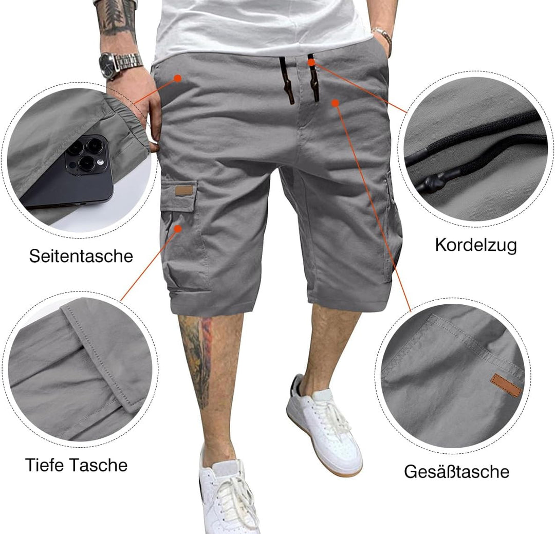 JMIERR Kurze Hosen Herren Baumwolle Cargo Shorts Herren Sommer Freizeithose mit Taschen S C Grau, S
