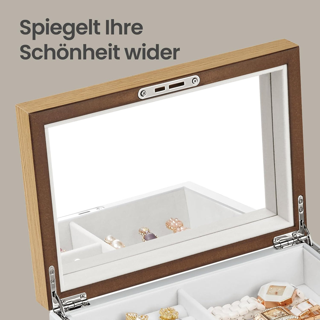 SONGMICS Schmuckkästchen 3 Ebenen, Schmuckkasten, Schmuckschatulle, grosser Spiegel, 2 Schubladen, a