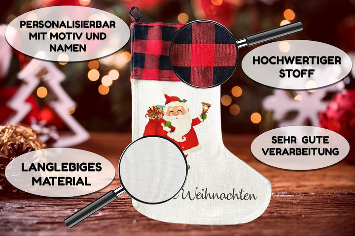 LIEBTASTISCH - Personalisierte Weihnachtssocken - 40cm x 30cm - Weihnachtsstrumpf zum Nikolaus oder