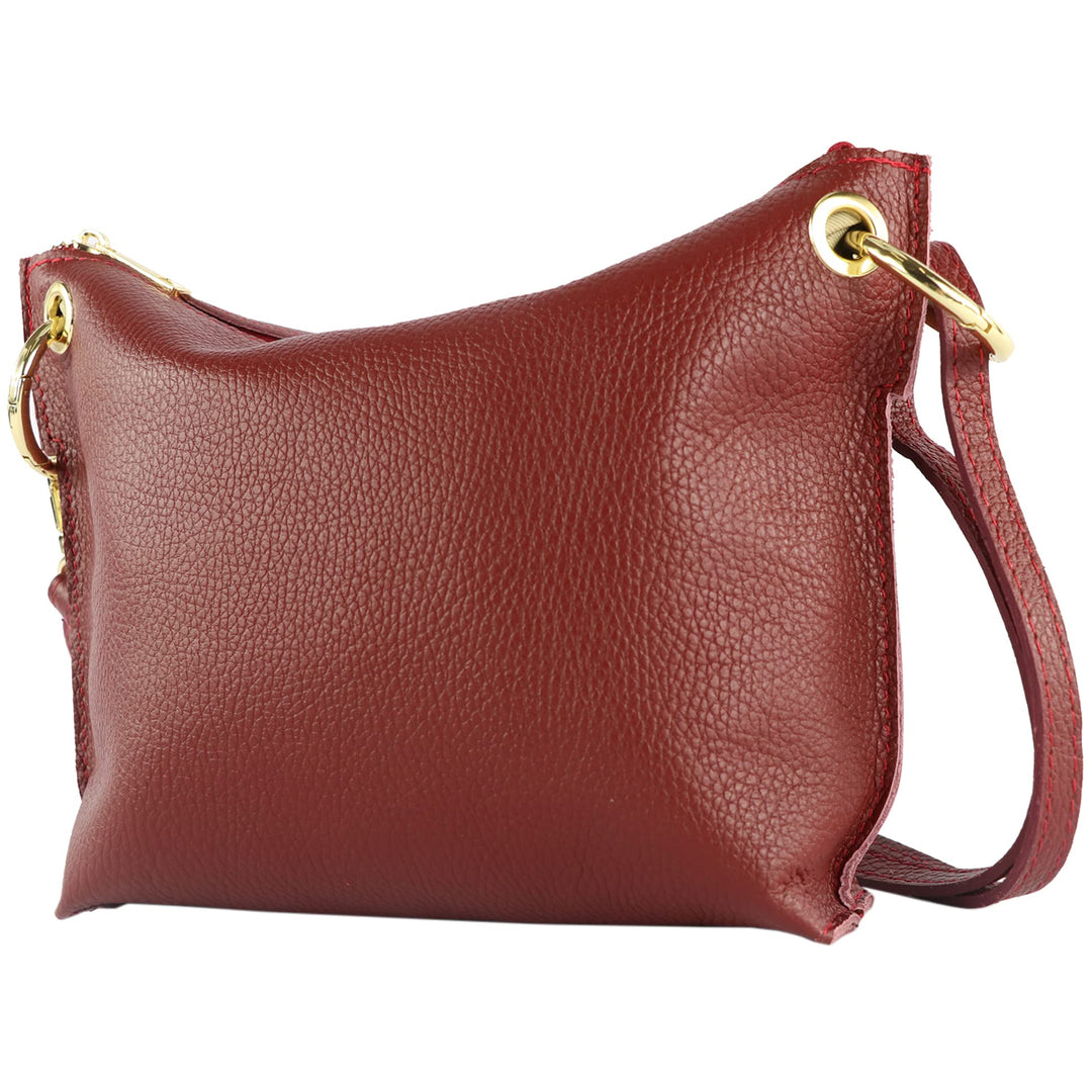 modamoda de - T243 - ital. Umhängetasche Klein Small aus Leder Purpurrot, Purpurrot
