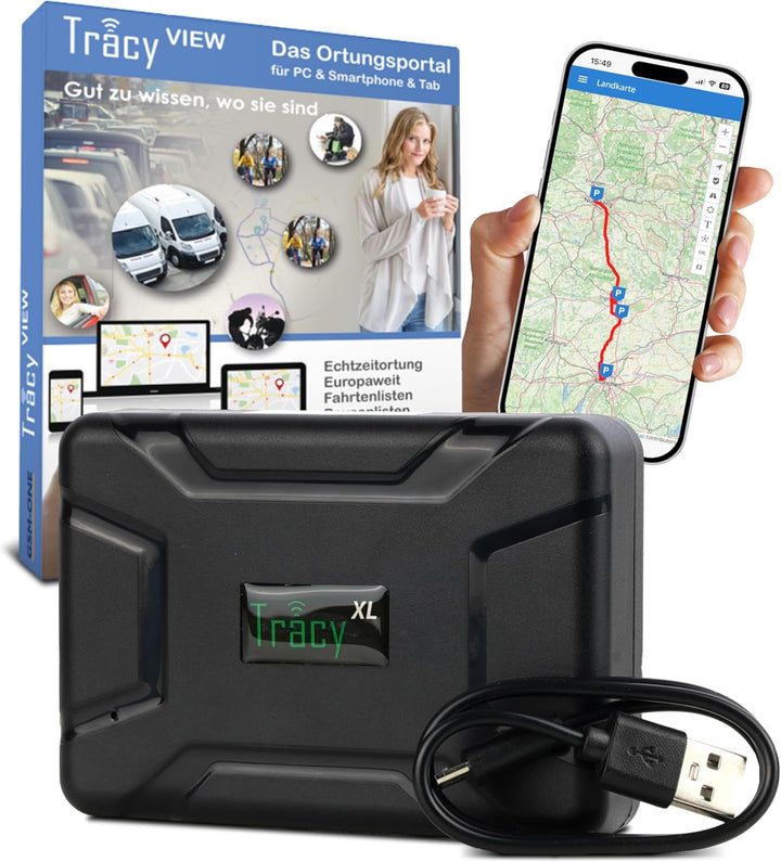 Tracy-XL SOFORTSTARTPAKET: Langzeit GPS Tracker 10000 mA, mit starkem Magneten, STARTPAKET komplett