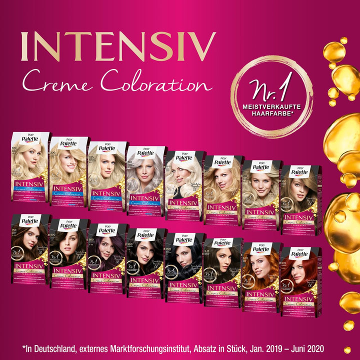 Palette Intensiv Creme Coloration 1-0/900 Schwarz Stufe 3 (3 x 115 ml), Permanente Haarfarbe für bis