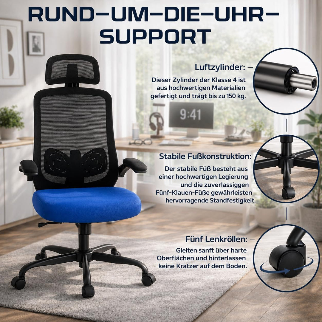 DUMOS Bürostuhl Ergonomisch, Gaming Stuhl mit Verstellbarer Kopfstütze, Armlehnen Schreibtischstuhl,