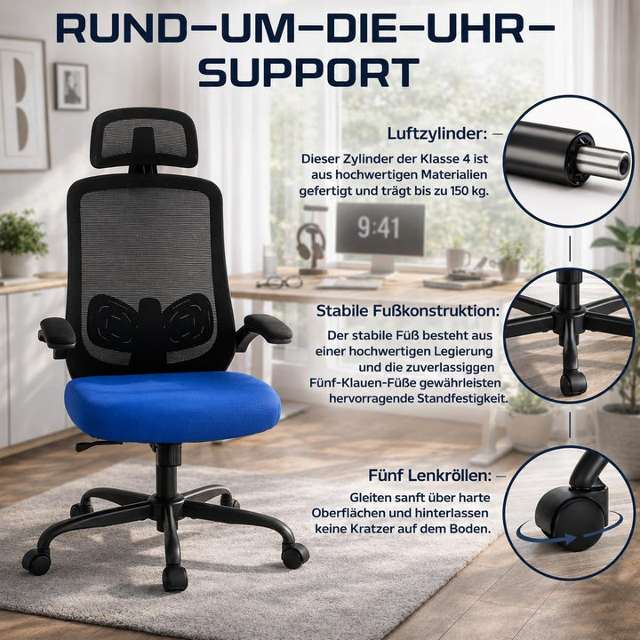 DUMOS Bürostuhl Ergonomisch, Gaming Stuhl mit Verstellbarer Kopfstütze, Armlehnen Schreibtischstuhl,