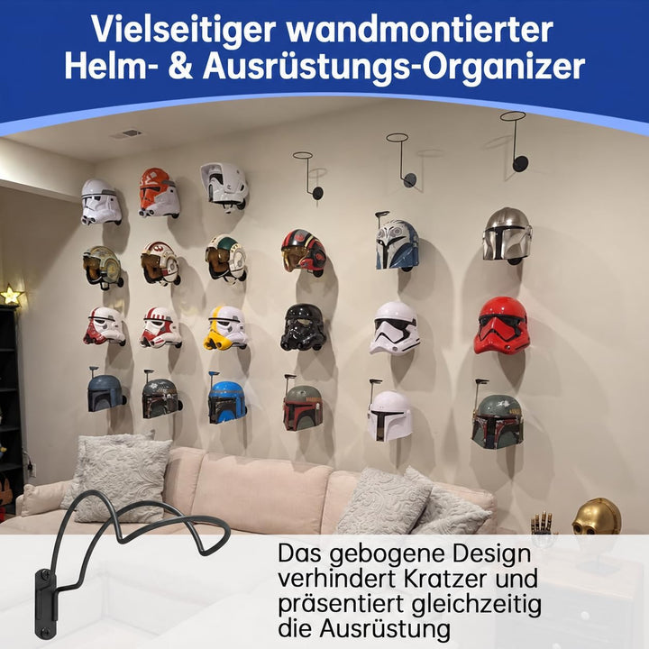 Helmhalterung Wand aus Metall, Schwarz, 2 Stück, 2 Stück