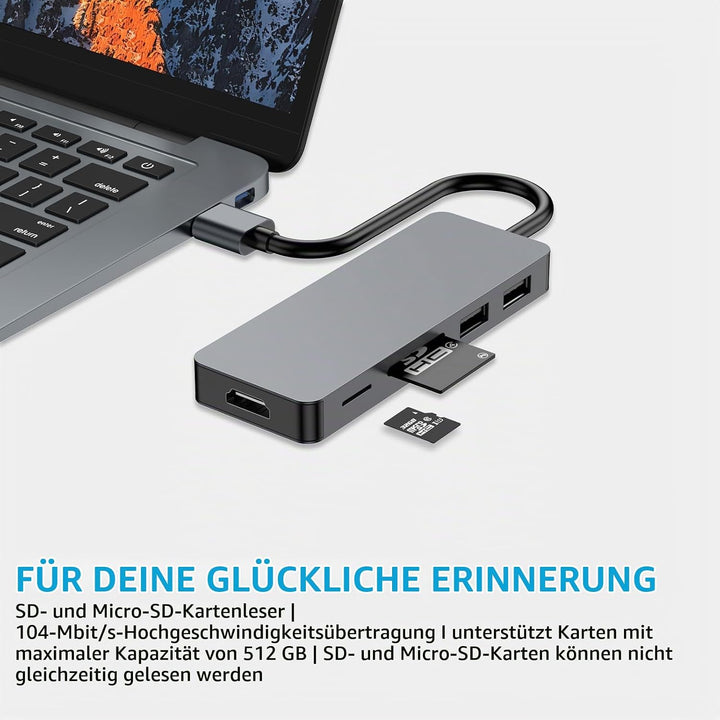 USB 3.0 A-Hub, 5-in-1 Multiport Adapter mit HDMI, 2X USB2.0, SD/TF Kartenleser, Docking Station für