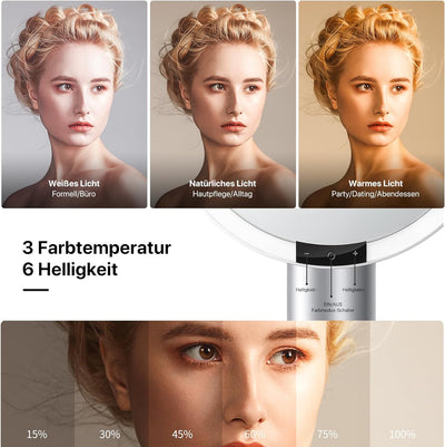 AMIRO 9" Schminkspiegel mit Beleuchtung, Smart Sensor & Touch-Steuerung, 3 Farben & 6 Helligkeiten,