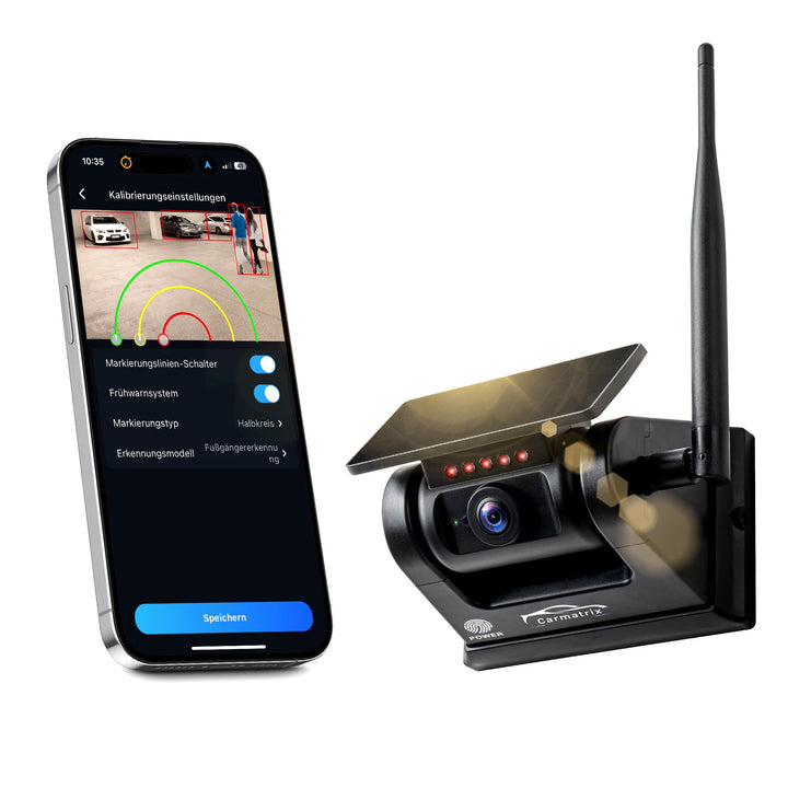 Magnet Rückfahrkamera mit Funk WLAN Solar – Kabellose Einparkhilfe mit KI-Personenerkennung, App-Übe