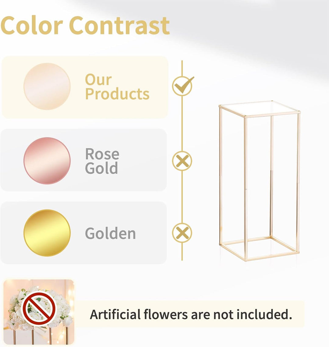 Nuptio Gold Vase für Hochzeit Tafelaufsätze mit Acrylplatte - 2 Stück 60cm Hohe Metall Blumenvasen B