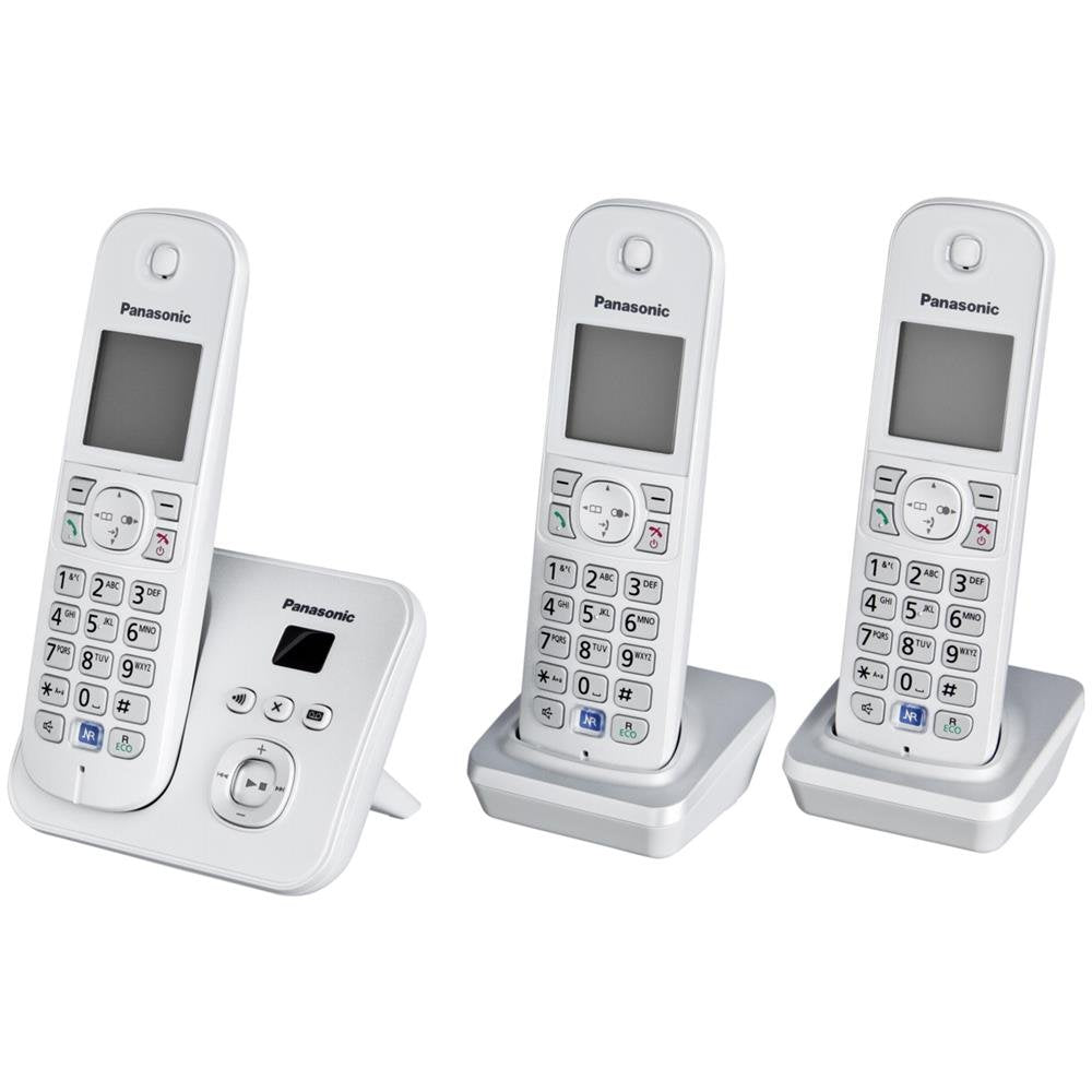 PanasonicKX-TG6823GS DECT Schnurlostelefon mit Anrufbeantworter (3 Mobilteile, strahlungsarm, Eco-Mo