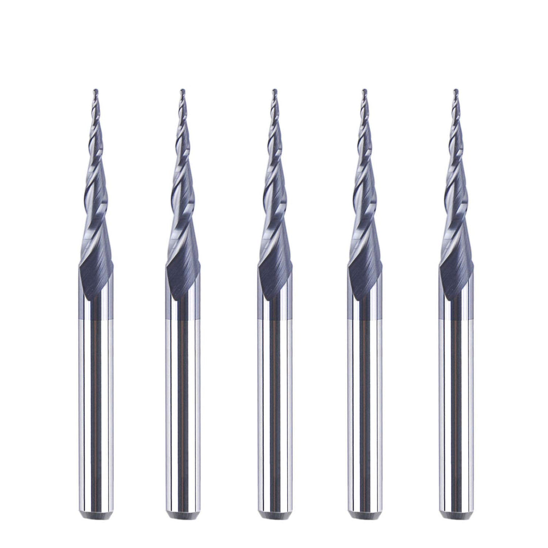 SpeTool 5 Stück Schaftfräser Eingestellt R0,25, 3,175mm (1/8") Schaft 2 Flöten Kugelkopffräser Konis