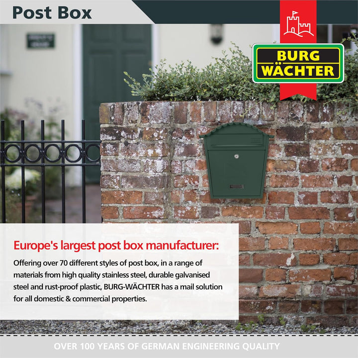Burg-Wächter Classic Post Box Green Klassischer Briefkasten, grün, MB01G, 36x37x13cm, Grün