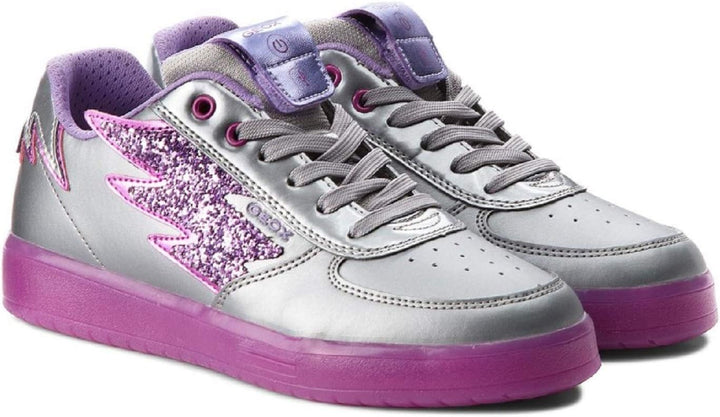 Geox Mädchen J Kommodor B Low-top Sneaker, Silber Dk Silver Lilac C1335